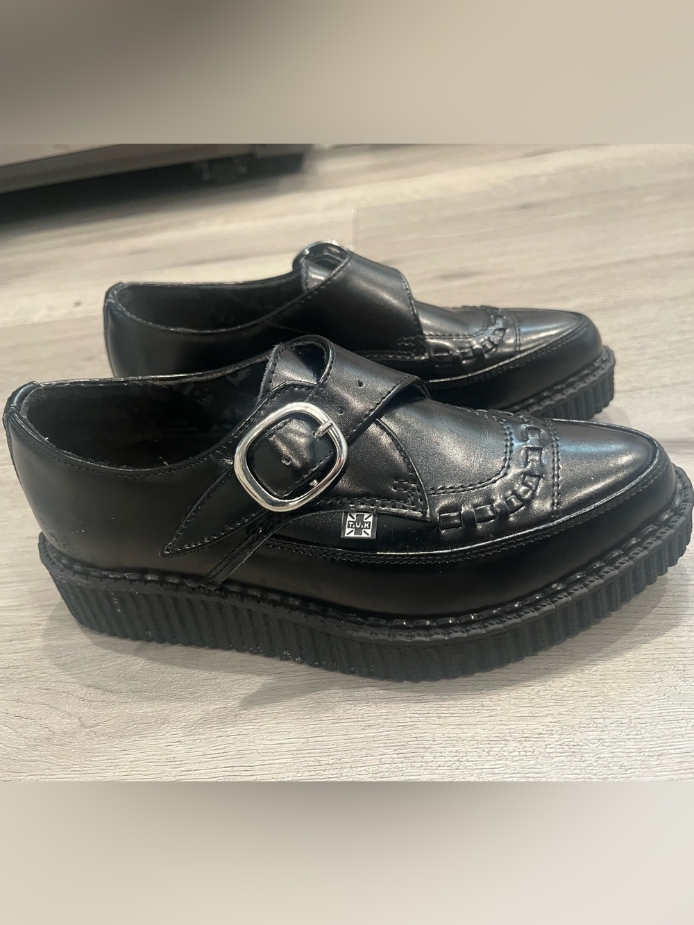T.U.K Black Leather Buckle Creeper Loafers - Picture 9 of 10